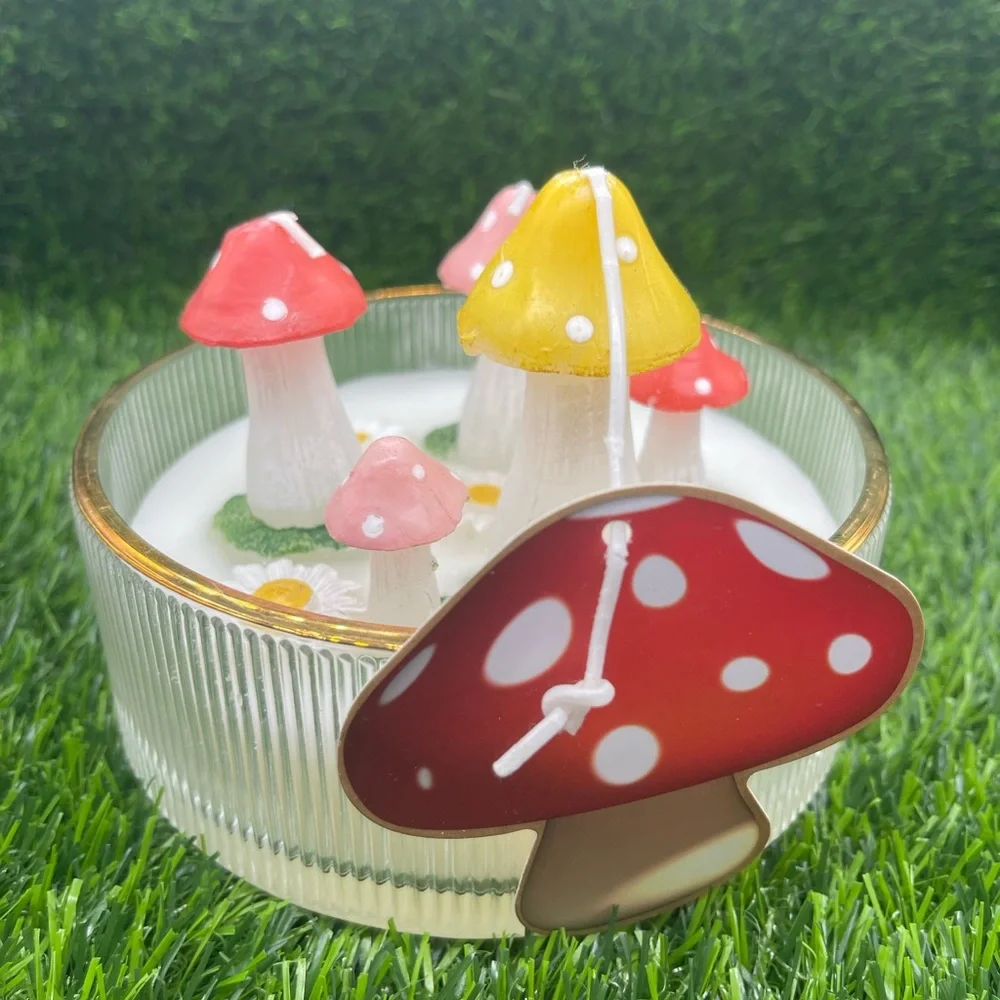 Mushroom Garden Candle - Red, Yellow, Pink